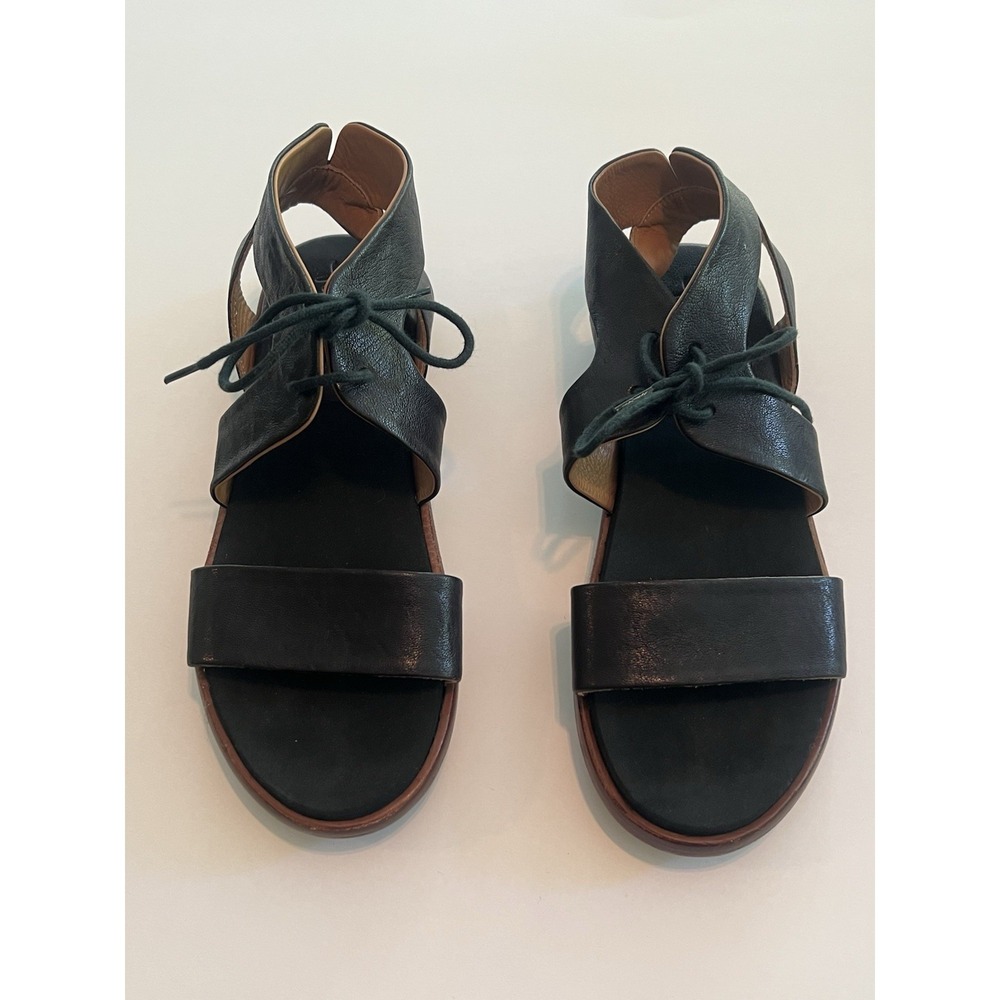 P. Monjo Black Gladiator Leather Sandals Flats Size 40 US 9